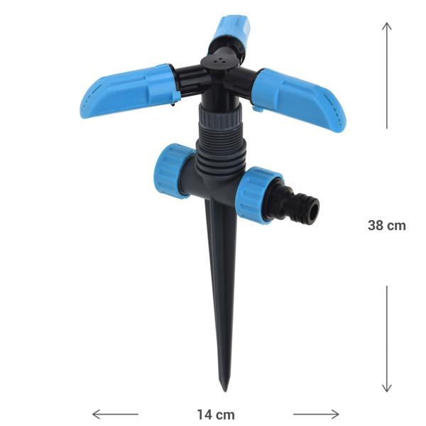 Gartensprinkler mit Erdspiess, 360 Grad Bewässerung, Reichweite 5,5 m, blau, schwarz, grau, Kreisregner zur Garten Bewässerung 