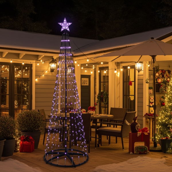 LED-Weihnachtsbaum 300cm in Kegelform – Lichterbaum mit 570 LEDs, mehrfarbig, IP44 & Fernbedienung für aussen & innen