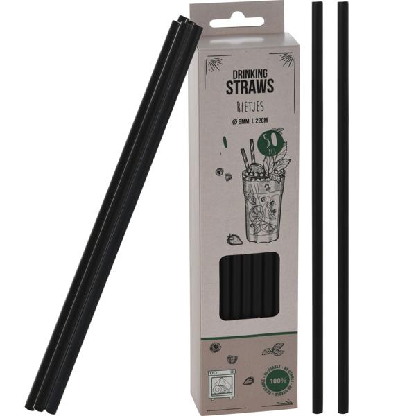 50er Set Strohhalme wiederverwendbar schwarz - Umweltfreundliche Trinkhalme für Gastronomie & Haushalte - Spülmaschinenfest - Ø 6mm Länge 22cm