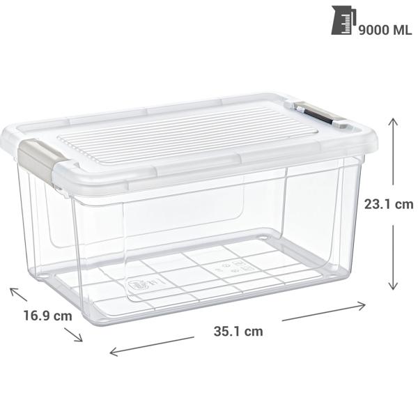 Vorratsbox transparent 9 Liter - Hygienische Aufbewahrung für Lebensmittel - Staub-/Mottenschutz - Ideal für Küche/Kühlschrank - 35.1x23.1x16.9 cm