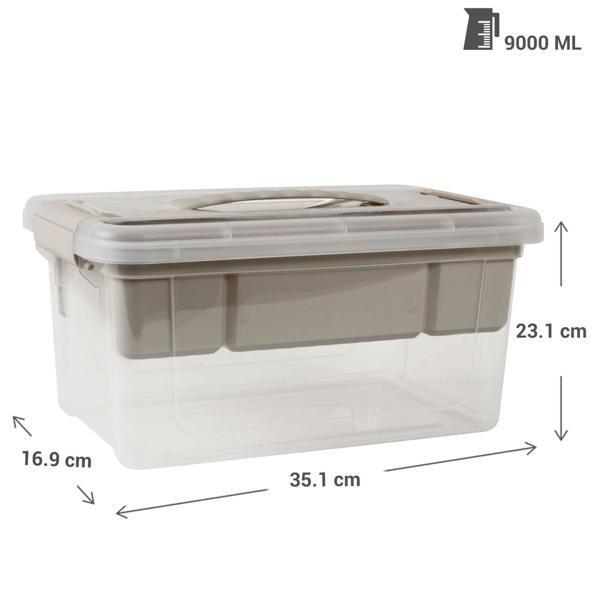 Aufbewahrungsbox mit Organizer, 9 Liter, transparent/grau