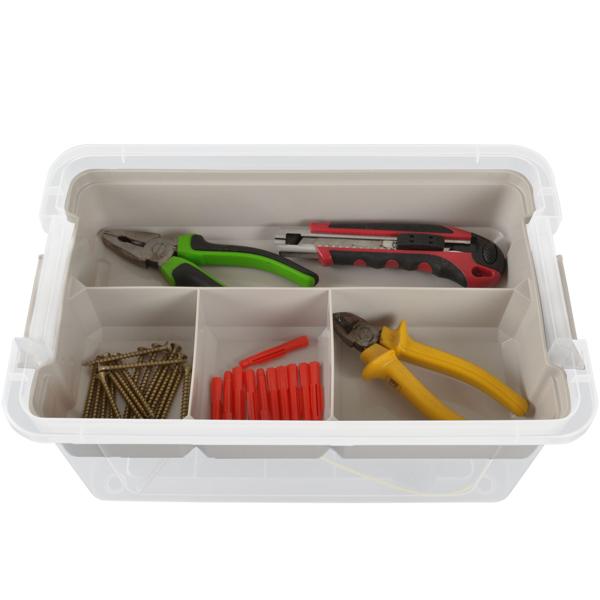 Aufbewahrungsbox mit Organizer, 9 Liter, transparent/grau