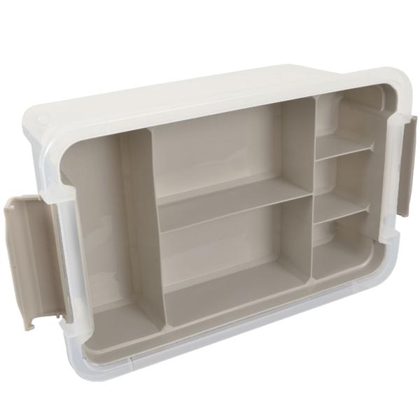 Aufbewahrungsbox mit Organizer, 5 Liter, transparent/grau - Transparente Ordnungsbox mit Deckel und Einsatz – Stabile Universalkiste für Büro, Bad, Küche