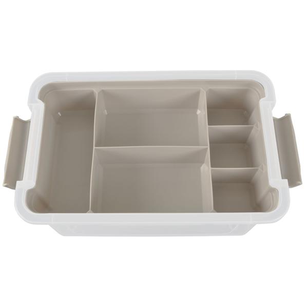 Aufbewahrungsbox mit Organizer, 5 Liter, transparent/grau - Transparente Ordnungsbox mit Deckel und Einsatz – Stabile Universalkiste für Büro, Bad, Küche