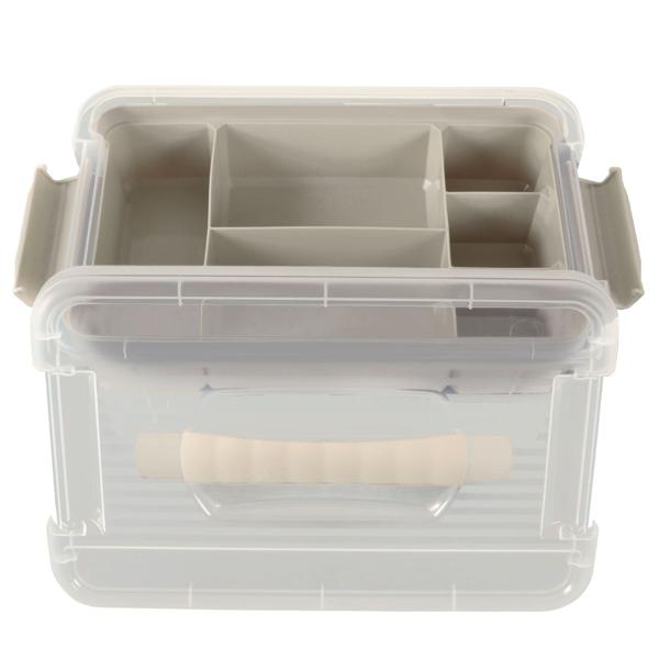 Aufbewahrungsbox mit Organizer, 5 Liter, transparent/grau - Transparente Ordnungsbox mit Deckel und Einsatz – Stabile Universalkiste für Büro, Bad, Küche