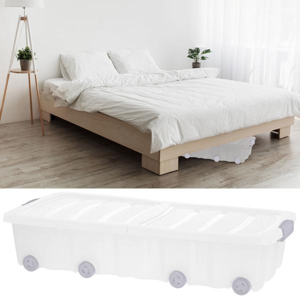 Transparente XL Unterbett-Box mit Rollen (77x37x17cm): Praktische Aufbewahrungsbox für unter dem Bett – ideal für Kleidung, Bettwäsche & mehr