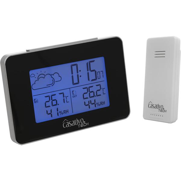 Funk Wetterstation mit Aussensensor, Wettervorhersage & Funkwecker, kabellos, Thermometer u. Hygrometer inkl. Funkuhr und Datumsanzeige