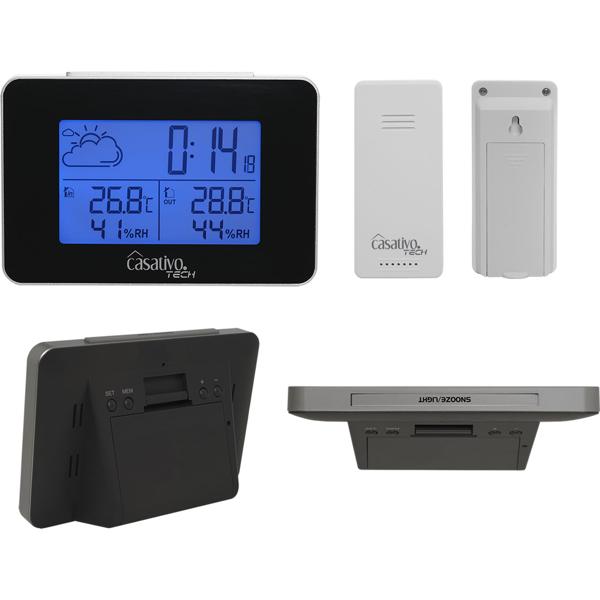 Funk Wetterstation mit Aussensensor, Wettervorhersage & Funkwecker, kabellos, Thermometer u. Hygrometer inkl. Funkuhr und Datumsanzeige