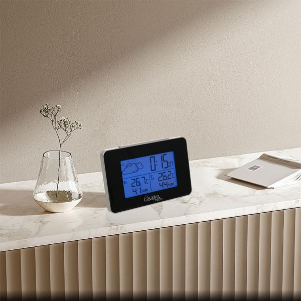 Funk Wetterstation mit Aussensensor, Wettervorhersage & Funkwecker, kabellos, Thermometer u. Hygrometer inkl. Funkuhr und Datumsanzeige