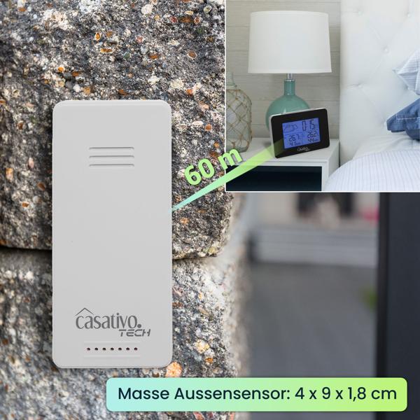 Funk Wetterstation mit Aussensensor, Wettervorhersage & Funkwecker, kabellos, Thermometer u. Hygrometer inkl. Funkuhr und Datumsanzeige