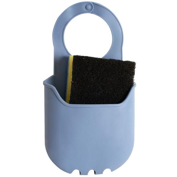 Flexibler Silikon Schwammhalter für Spülbecken - Hygienische Abtropfschale - Geruchsvorbeugung - Robuster Küchenhelfer - Organizer - Grau/Blau - 22x12x12.5cm