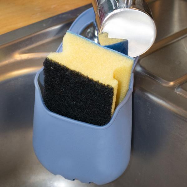 Flexibler Silikon Schwammhalter für Spülbecken - Hygienische Abtropfschale - Geruchsvorbeugung - Robuster Küchenhelfer - Organizer - Grau/Blau - 22x12x12.5cm