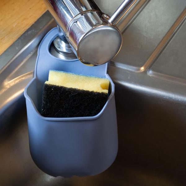 Flexibler Silikon Schwammhalter für Spülbecken - Hygienische Abtropfschale - Geruchsvorbeugung - Robuster Küchenhelfer - Organizer - Grau/Blau - 22x12x12.5cm