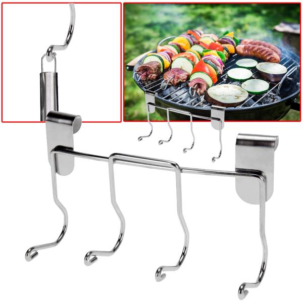 Grillbesteckhalter Metall - 4 Haken für Grillzange, Spatel, Bürsten - Ordnung & Sauberkeit am Grillplatz - passend für Kugelgrills - 18x10.5x7 cm