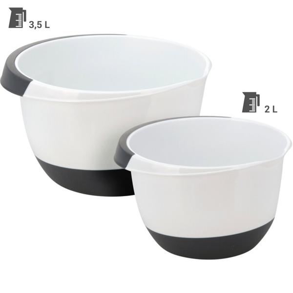 Rührschüssel-Set 2-teilig - Rutschfester Boden & Ausgiesser für Teig - Spülmaschinenfest - Kunststoff (PP/Gummi) Weiss/Schwarz - 3.5L/2L
