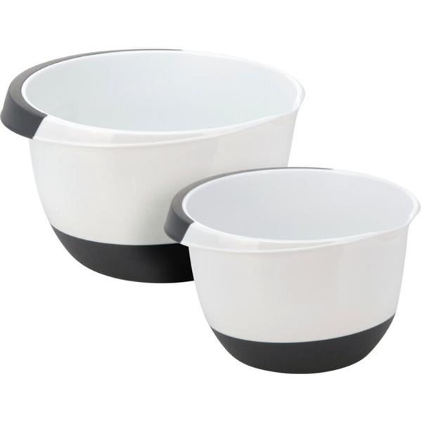 Rührschüssel-Set 2-teilig - Rutschfester Boden & Ausgiesser für Teig - Spülmaschinenfest - Kunststoff (PP/Gummi) Weiss/Schwarz - 3.5L/2L