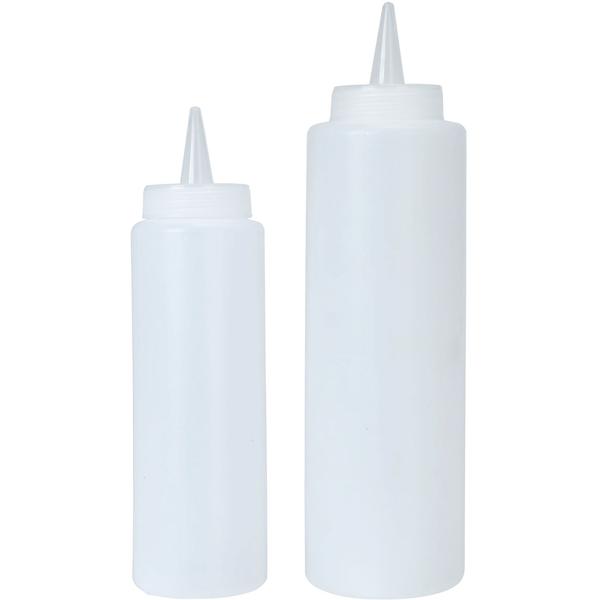 Garnierflaschen 2er-Set - präzises Portionieren von Flüssigkeiten - 250 ml & 400 ml Quetschflaschen aus Kunststoff für Ketchup, Öl, Teig & Desserts