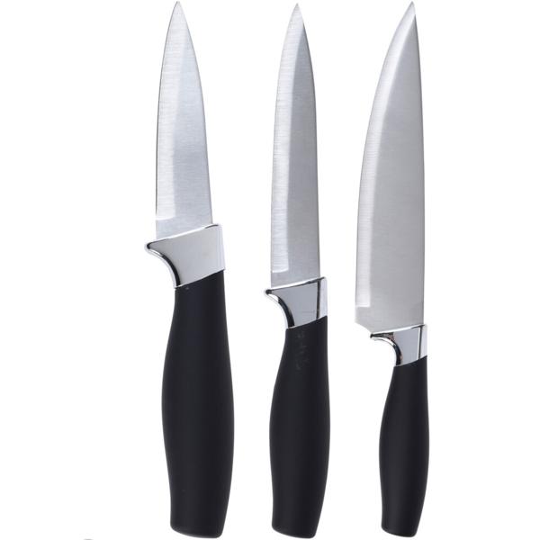 3-tlg. Qualitäts-Messer-Set, Acrylhalter Messerblock, Softgriffe, schwarz/anthrazit – Koch-, Universal- & Obstmesser für präzises Schneiden