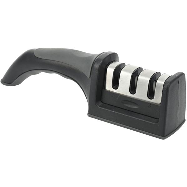 Professioneller Messerschärfer mit 3 Stufen Keramikstein, schwarz, ergonomisches Design, ideal für Küchenmesser, Fleischmesser, Steakmesser, Brotmesser