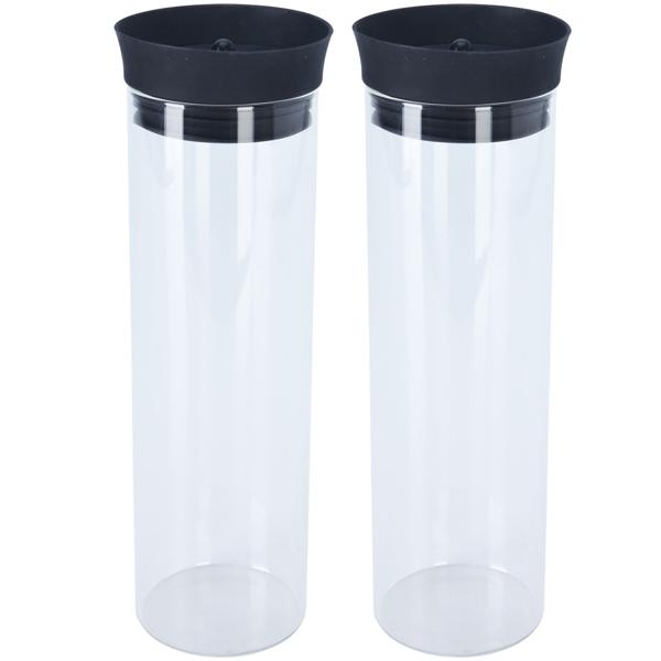 2er-Set Glaskaraffen 1L aus Borosilikatglas - Ideal für Säfte Limonaden - Automatisch schliessender Deckel mit Sieb - Perfekt für Picknicks & Terrasse