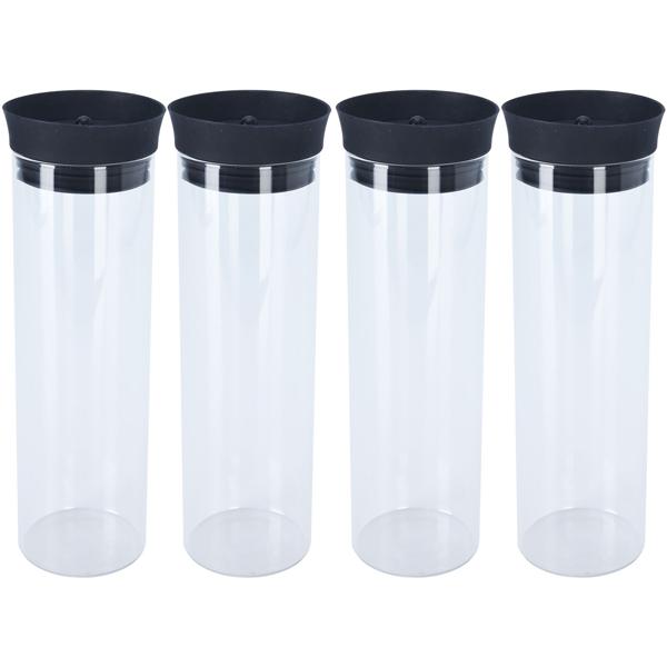 4er-Set Glaskaraffe 1L aus Borosilikatglas - Ideal für Säfte, Limonaden & Eistee - Mit Silikonabdichtung, spülmaschinenfest & robust