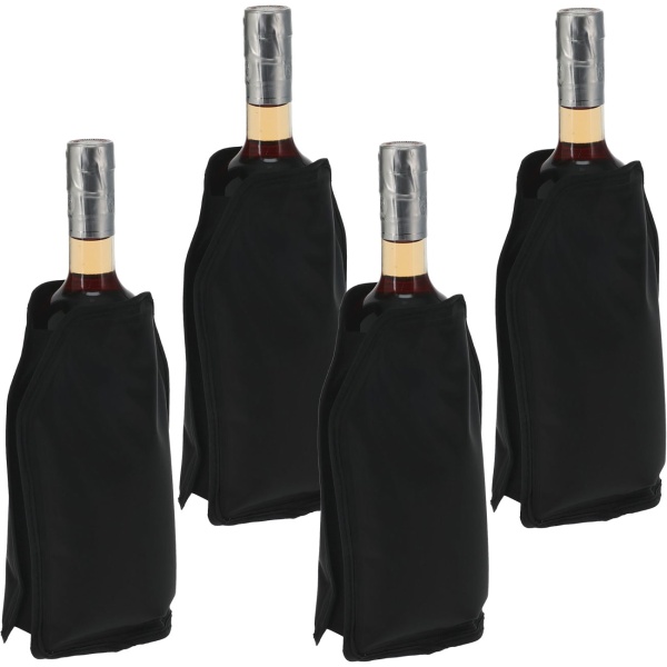 4er-Set Flaschenkühler Kühlmanschette Schwarz – Flexible Flaschenkühlhülle für Weinflasche, Sektflasche & Getränke mit Gel Füllung, Leicht & Handlich