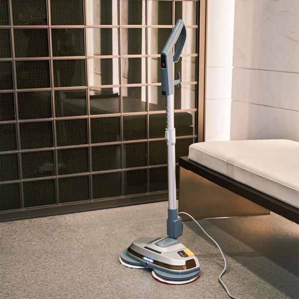 Robuste tiefenreinigende Fussboden-Poliermaschine, Teleskop-Griff, Mikrofaserpads, Sprühfunktion, für Laminat, Parkett, Fliesen, Marmor, Schiefer