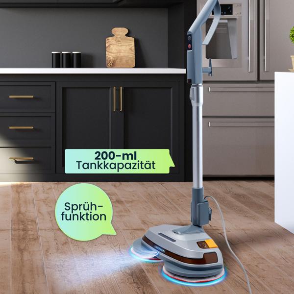 Robuste tiefenreinigende Fussboden-Poliermaschine, Teleskop-Griff, Mikrofaserpads, Sprühfunktion, für Laminat, Parkett, Fliesen, Marmor, Schiefer