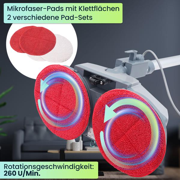 Robuste tiefenreinigende Fussboden-Poliermaschine, Teleskop-Griff, Mikrofaserpads, Sprühfunktion, für Laminat, Parkett, Fliesen, Marmor, Schiefer