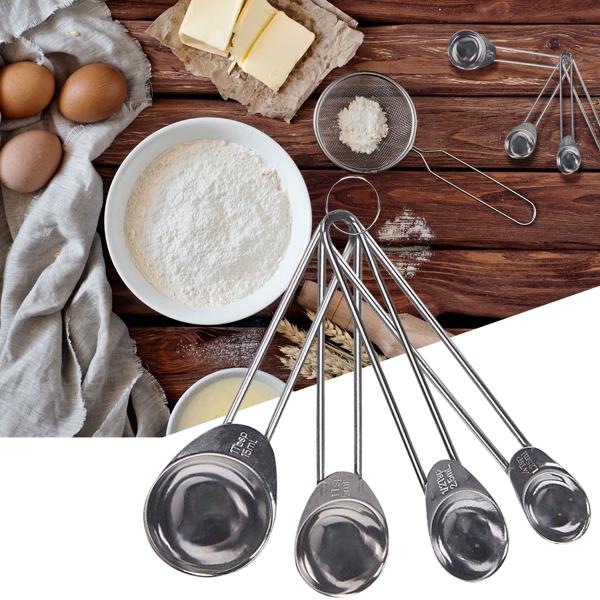Messlöffel Set Edelstahl 4-teilig - Dosierlöffel mit präzisen Messangaben - Perfektes Back- & Kochzubehör