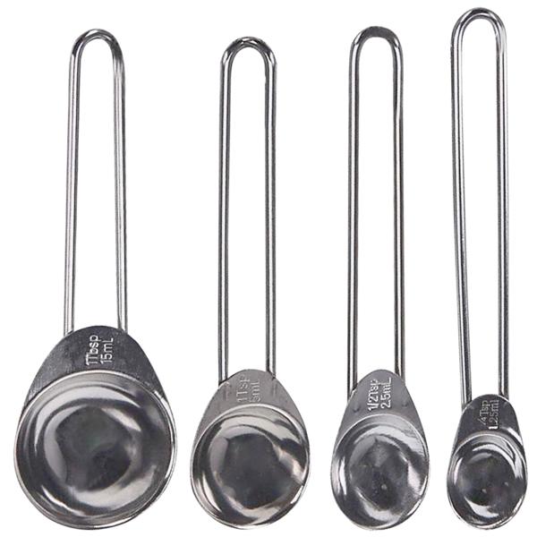 Messlöffel Set Edelstahl 4-teilig - Dosierlöffel mit präzisen Messangaben - Perfektes Back- & Kochzubehör