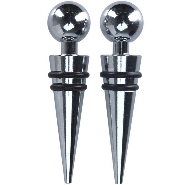 Flaschenverschluss 2er-Set - verchromtes Metall mit Kugelaufsatz - stilvoller Weinstopfen für Wein, Saft & Limo - spülmaschinenfest & wiederverwendbar