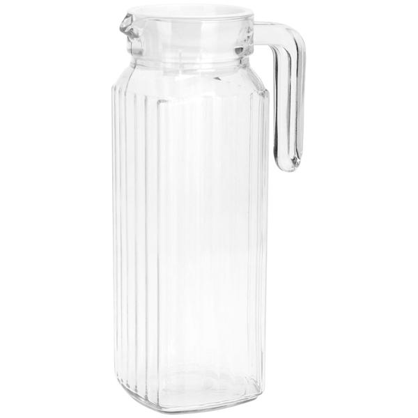 Glaskrug mit 4 Trinkgläsern - stilvolles Rillen-Design für Sprudel, Eistee, Limonade, Saft - 1100 ml Krug, 200 ml Gläser - spülmaschinenfest