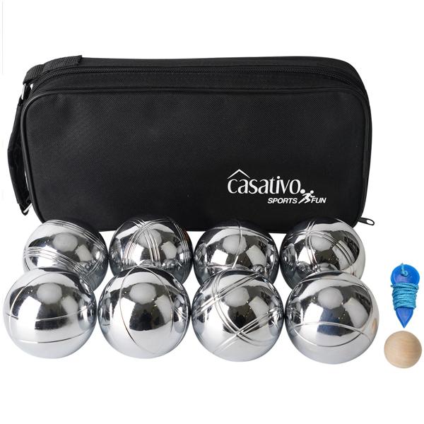 Hochwertiges Boule- & Pétanque-Spiel, 8 Metallkugeln, Holzkugel, Abstandsmesser, Tragetasche, Boccia Kugeln mit idealen Laufeigenschaften 