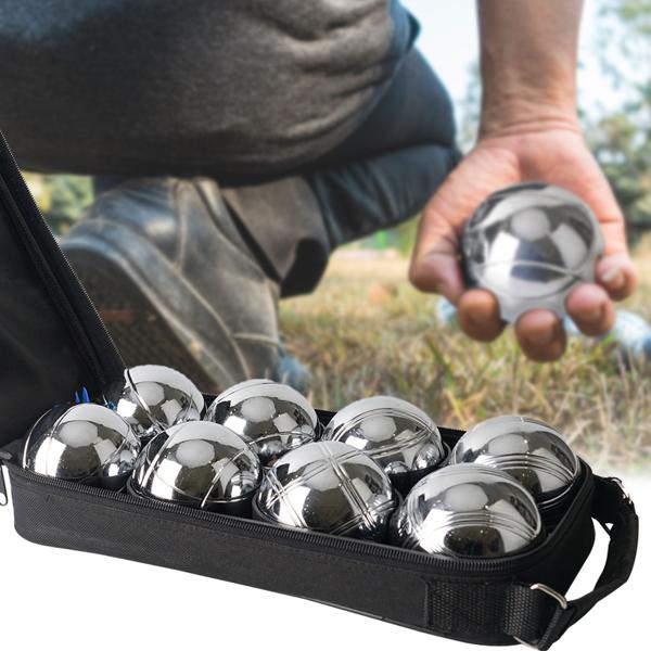Hochwertiges Boule- & Pétanque-Spiel, 8 Metallkugeln, Holzkugel, Abstandsmesser, Tragetasche, Boccia Kugeln mit idealen Laufeigenschaften 