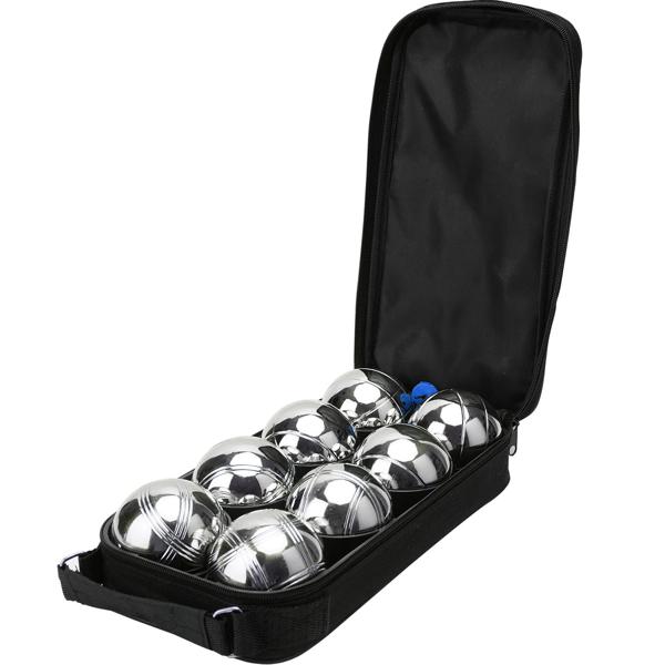 Hochwertiges Boule- & Pétanque-Spiel, 8 Metallkugeln, Holzkugel, Abstandsmesser, Tragetasche, Boccia Kugeln mit idealen Laufeigenschaften 