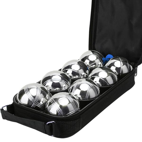 Hochwertiges Boule- & Pétanque-Spiel, 8 Metallkugeln, Holzkugel, Abstandsmesser, Tragetasche, Boccia Kugeln mit idealen Laufeigenschaften 