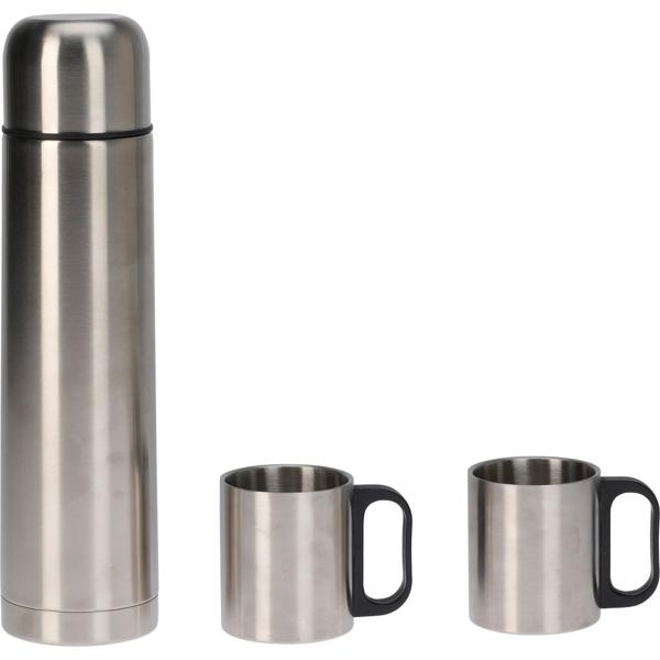 Isolierkanne Edelstahl 1L - mit 2 doppelwandigen Thermobechern 180ml - auslaufsicher für Heissgetränke - ideal für Outdoor, Uni, Arbeit