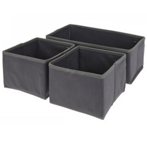 2er-Set Schubladen Organizer 3-tlg. - Ordnungsboxen dunkelgrau für Küche, Bad & Kleiderschrank - 2x 14x14x11 cm - 1x 28x14x11 cm - aufklappbar