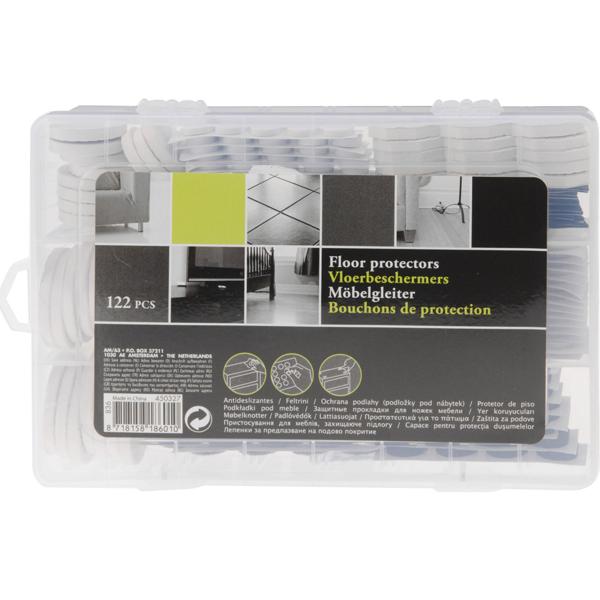 Filzgleiter selbstklebend 122 Stk. in Aufbewahrungsbox - Bodenschutz für Parkett, Linoleum & Kachelböden - Schützt vor Kratzern & dämmt Geräusche