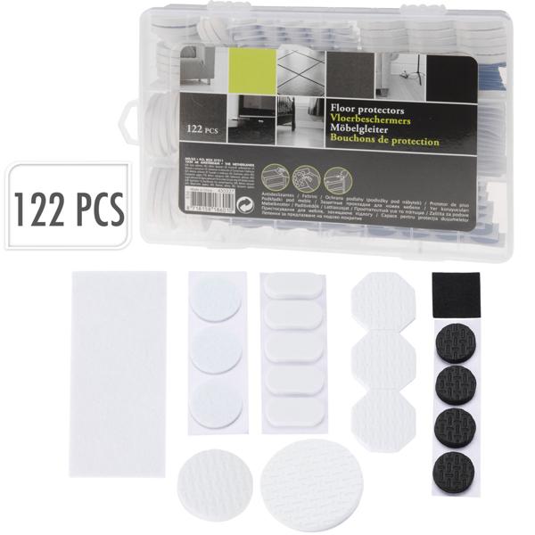 Filzgleiter selbstklebend 122 Stk. in Aufbewahrungsbox - Bodenschutz für Parkett, Linoleum & Kachelböden - Schützt vor Kratzern & dämmt Geräusche
