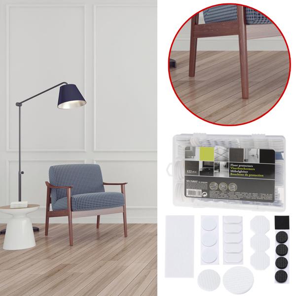 Filzgleiter selbstklebend 122 Stk. in Aufbewahrungsbox - Bodenschutz für Parkett, Linoleum & Kachelböden - Schützt vor Kratzern & dämmt Geräusche