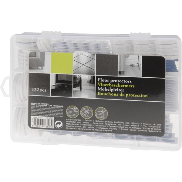 Filzgleiter selbstklebend 122 Stk. in Aufbewahrungsbox - Bodenschutz für Parkett, Linoleum & Kachelböden - Schützt vor Kratzern & dämmt Geräusche