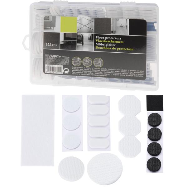 Filzgleiter selbstklebend 122 Stk. in Aufbewahrungsbox - Bodenschutz für Parkett, Linoleum & Kachelböden - Schützt vor Kratzern & dämmt Geräusche