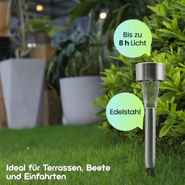 16er Set Mini-LED Solarleuchten: Edelstahl, Erdspiess, Dämmerungssensor, IP44 – Kabellose, stilvolle Beleuchtung für Garten & Wege