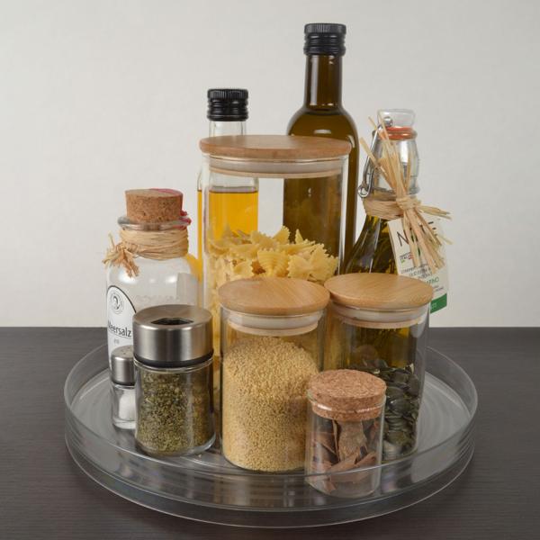 Kühlschrank-Drehteller - Organizer-Drehplatte Ø 29,2 cm - Transparente PET Drehplatte - Für Saucen, Gläser, Gewürze, Make-Up, Küche, Bad & Vorratskammer