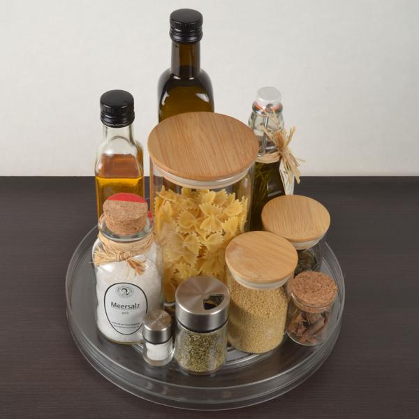 Kühlschrank-Drehteller - Organizer-Drehplatte Ø 29,2 cm - Transparente PET Drehplatte - Für Saucen, Gläser, Gewürze, Make-Up, Küche, Bad & Vorratskammer