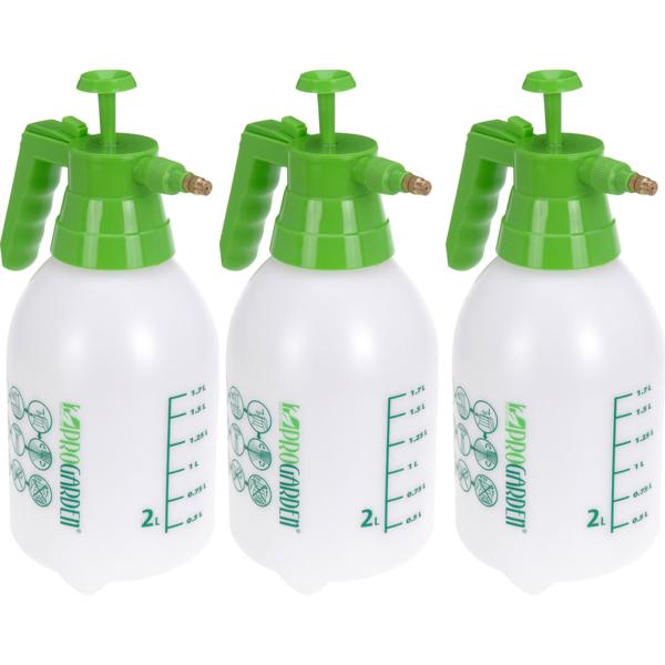 3er-Set Pump-Drucksprüher 2L - stufenlos verstellbare Messingdüse für Haus & Garten Bewässerung Reinigung - Sicherheitsventil & Füllstandsanzeige