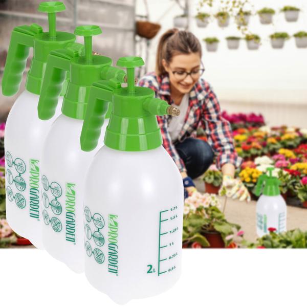 3er-Set Pump-Drucksprüher 2L - stufenlos verstellbare Messingdüse für Haus & Garten Bewässerung Reinigung - Sicherheitsventil & Füllstandsanzeige