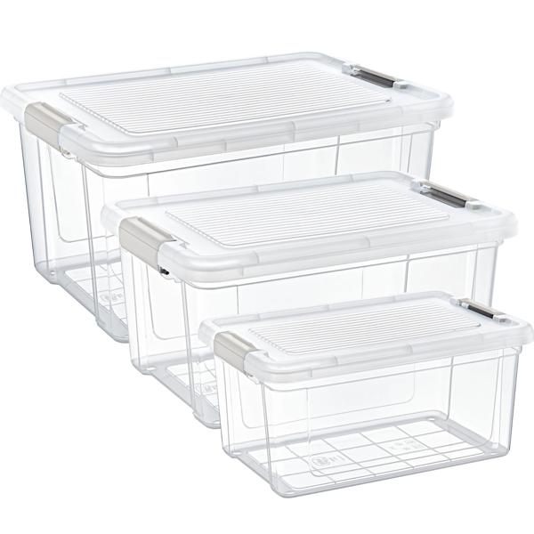 3er-Set Vorratsboxen Transparent (9–30L): Robuste Aufbewahrungsboxen & Frischhalteboxen mit Deckel für Haushalt, Ordnung, Küche & Vorräte